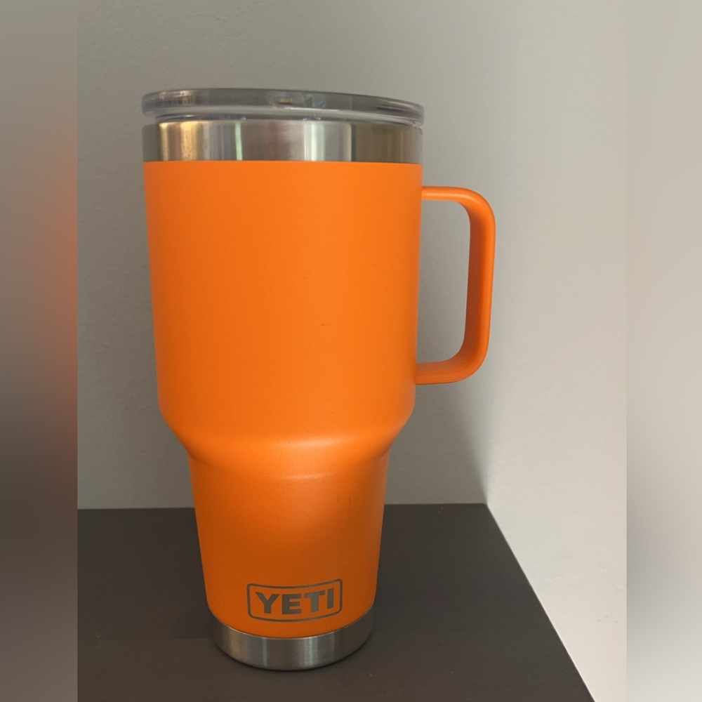 Orange yeti cup with straw